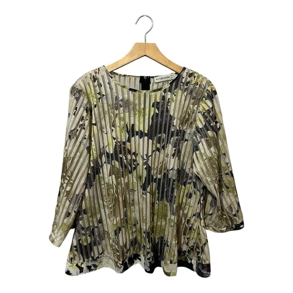 M. Miranda Blouse Sparkle Women's Plus Sz 22 Back Zipper Mesh 3/4 Sleeves Sheer